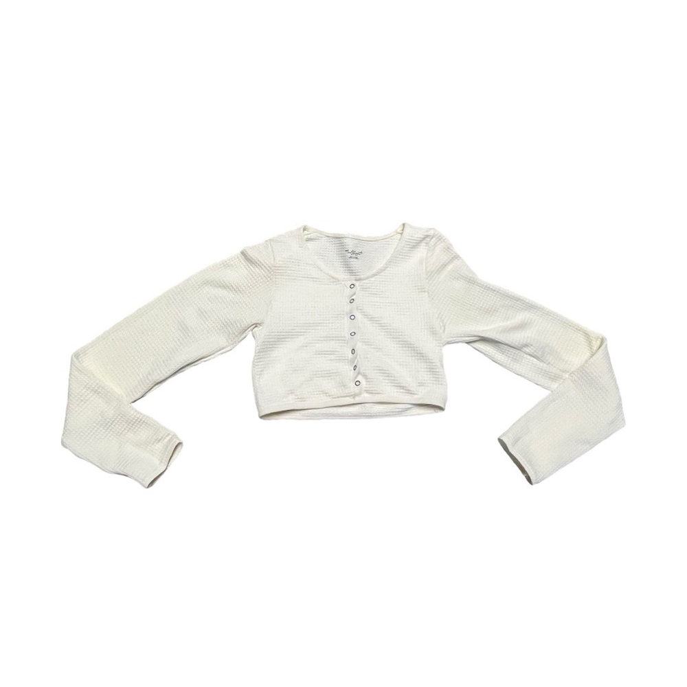 Urban Outfitters long sleeve button down cream thermal  cropped top size…